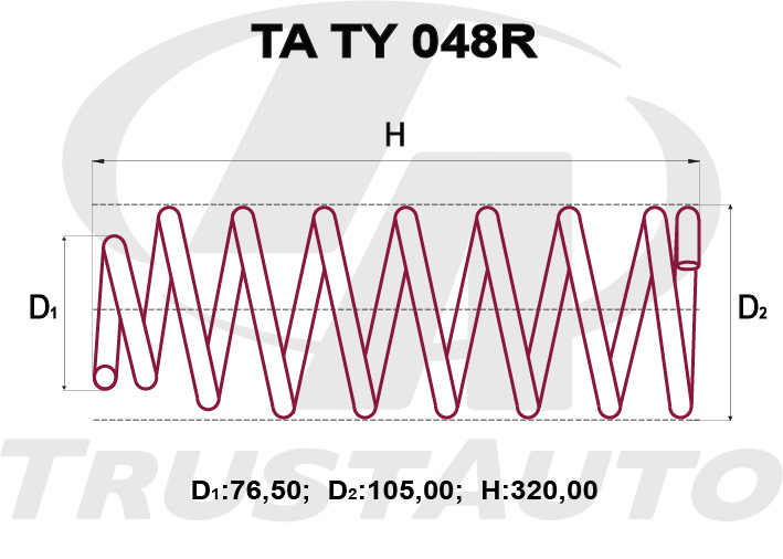 Пружина подвески усиленная (TA) COROLLA RUNX/ALLEX NZE121 ZZE122/123 (01-06)/WILL VS NZE127(02-04) 48231-1H570 TRUSTAUTO TATY048R